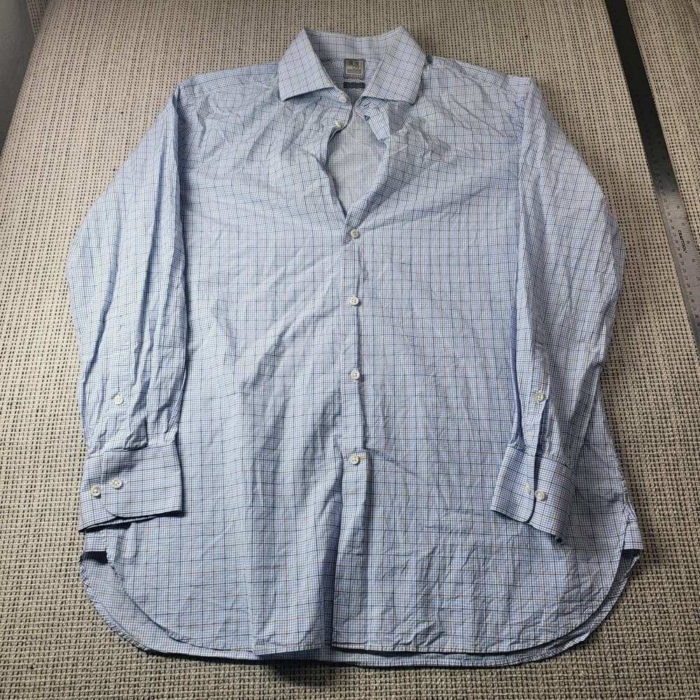 Ike Behar Dress Shirt Mens 16 32/33 Blue Plaid Long Sleeve Made In Italy